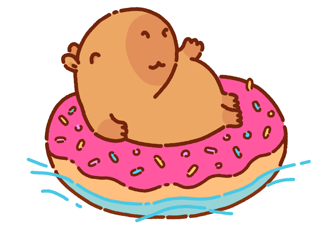 Capybara floating in donut floater worry be cappy sticker by manydoodles redbubble clipart photo