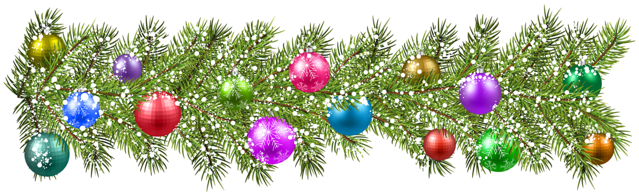 Christmas border pine branches and balls clipart image