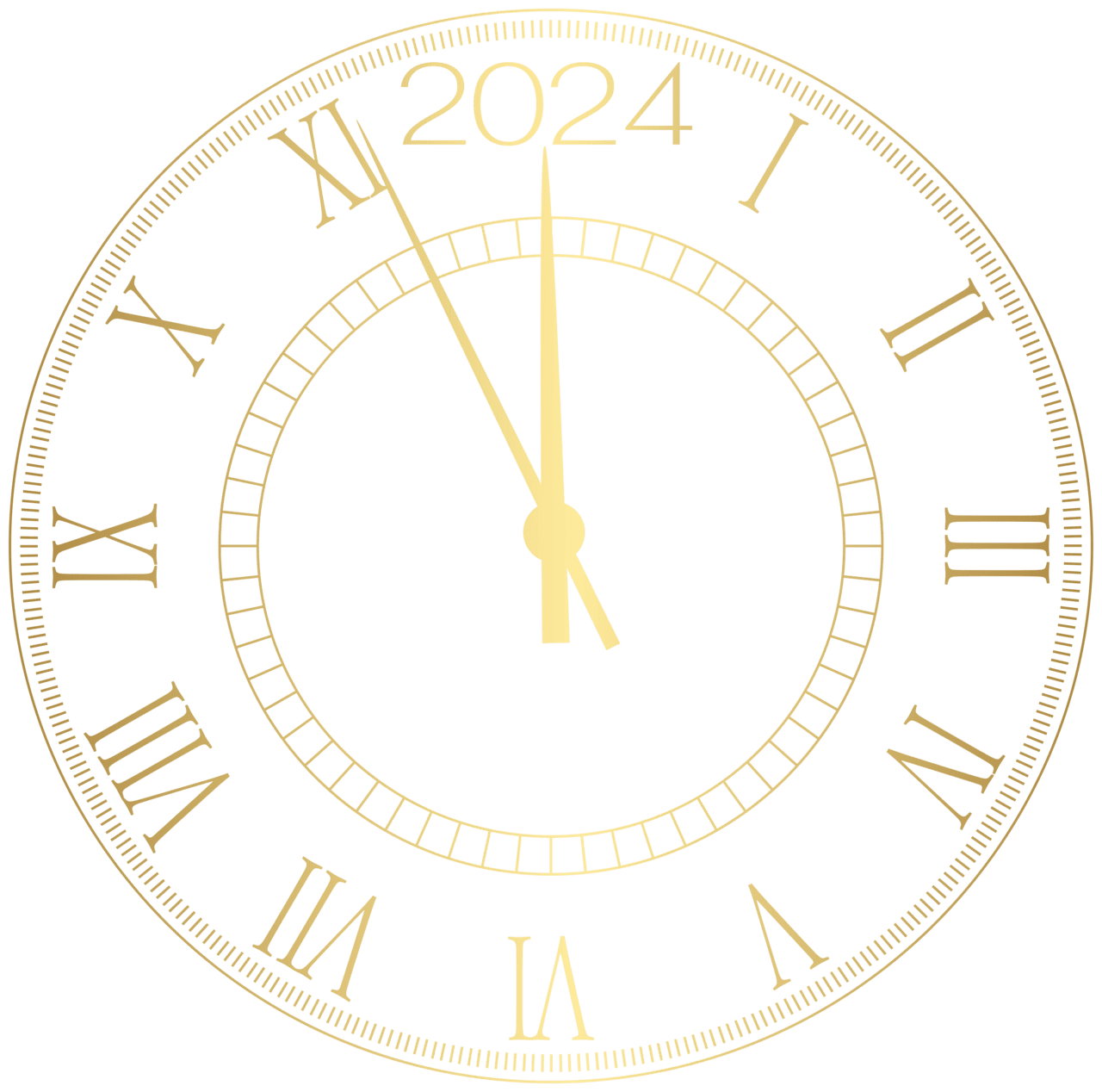 Happy new year 2024 decorative clock clipart high quality images and
