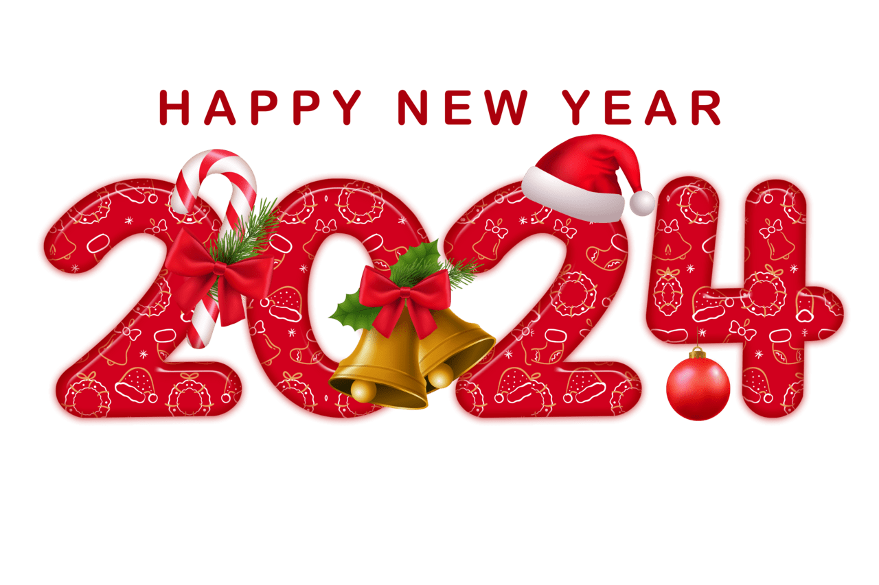 Happy new year 2024 red santa hat bell images clipart
