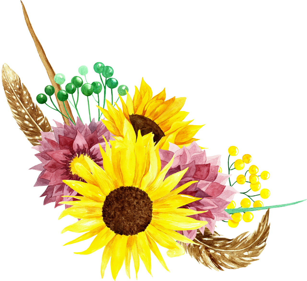 Sunflower clipart watercolor bouquets flowers wedding invitation greeting card autumn position background
