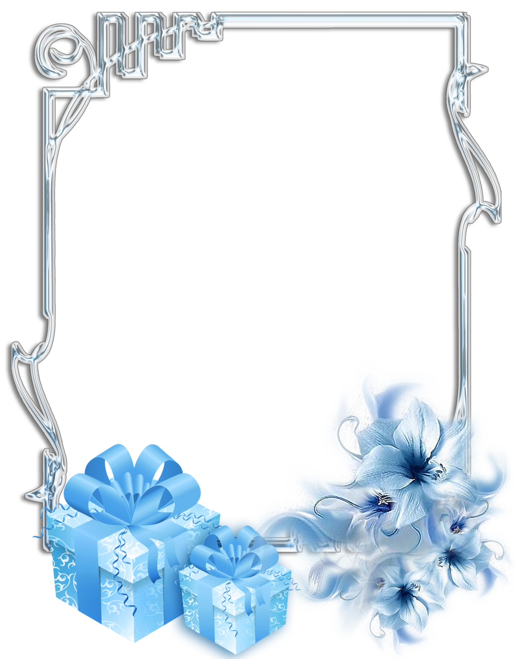 Christmas border large silver photo frame with blue ts and flowers frames clipart