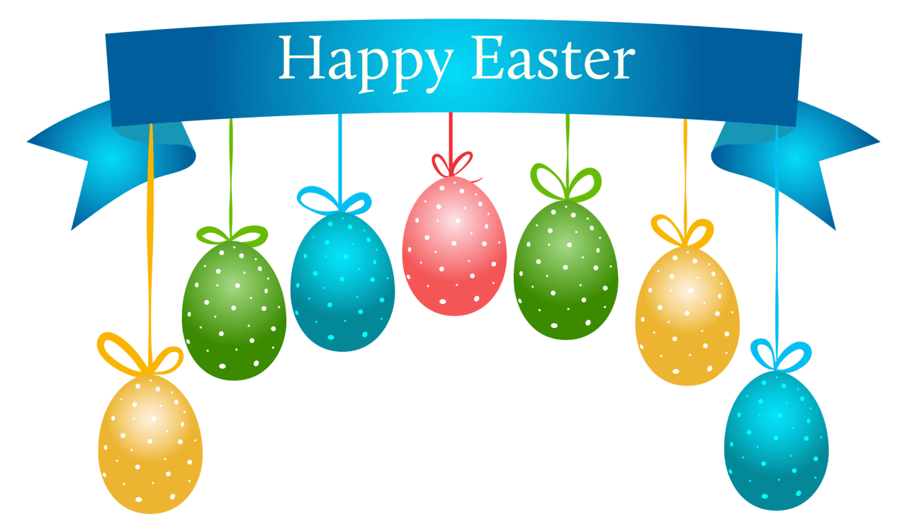 Easter bunny happy banner with hanging eggs clipart image