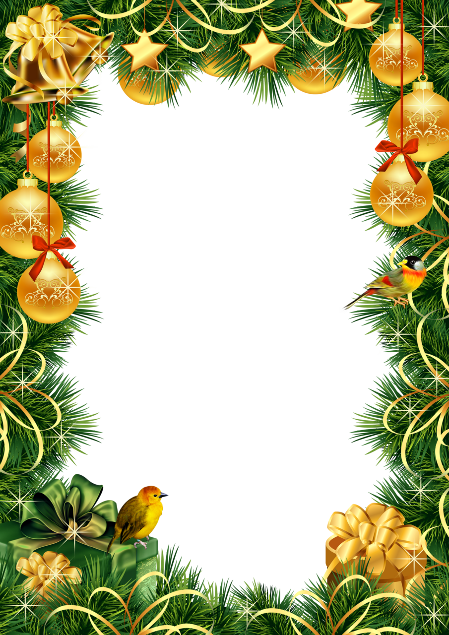 Christmas border photo frame with gold balls clipart