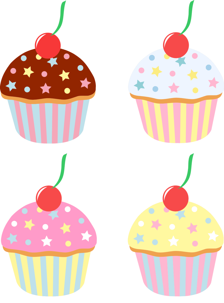 Chocolate vanilla strawberry and lemon cupcakes clipart cute transparent