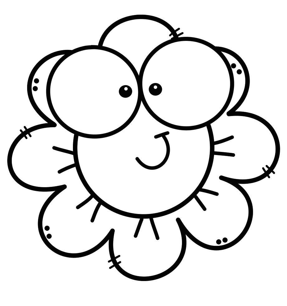 Flower black and white drawing with unique petals clipart image