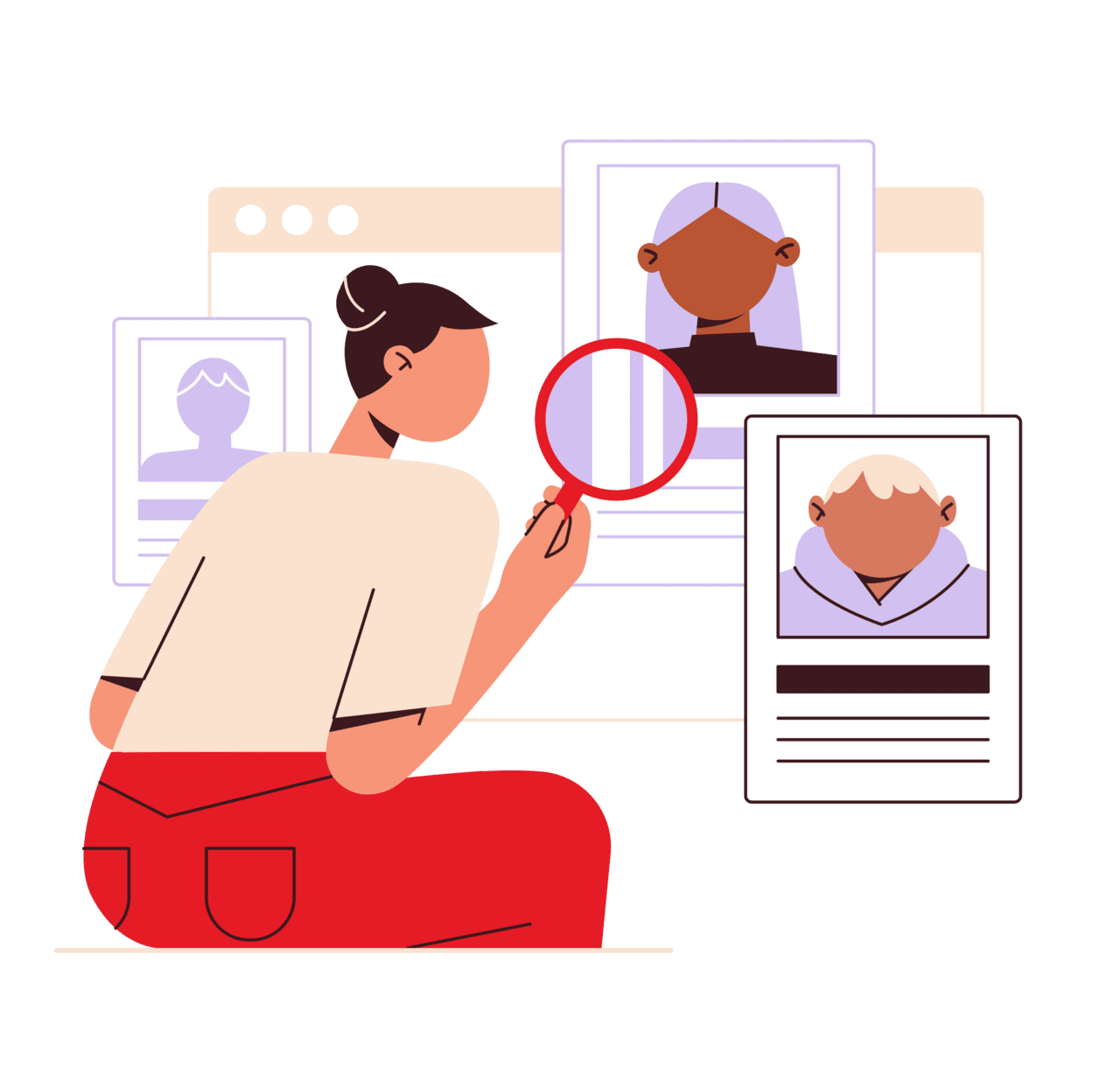 Magnifying glass woman search for ideal candidate clipart free