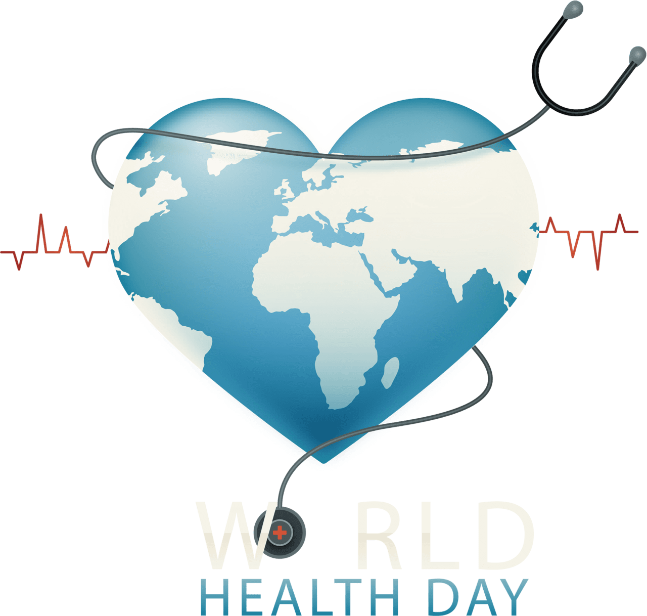 Stethoscope with heart shaped earth and pulse clipart logo