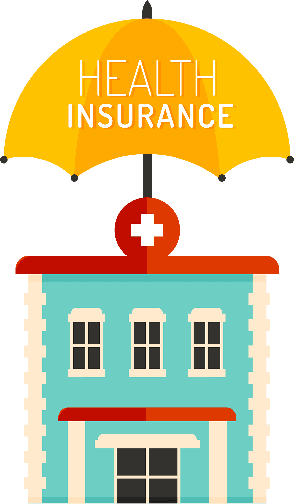 Stethoscope position with hospital and umbrella life surance clipart image