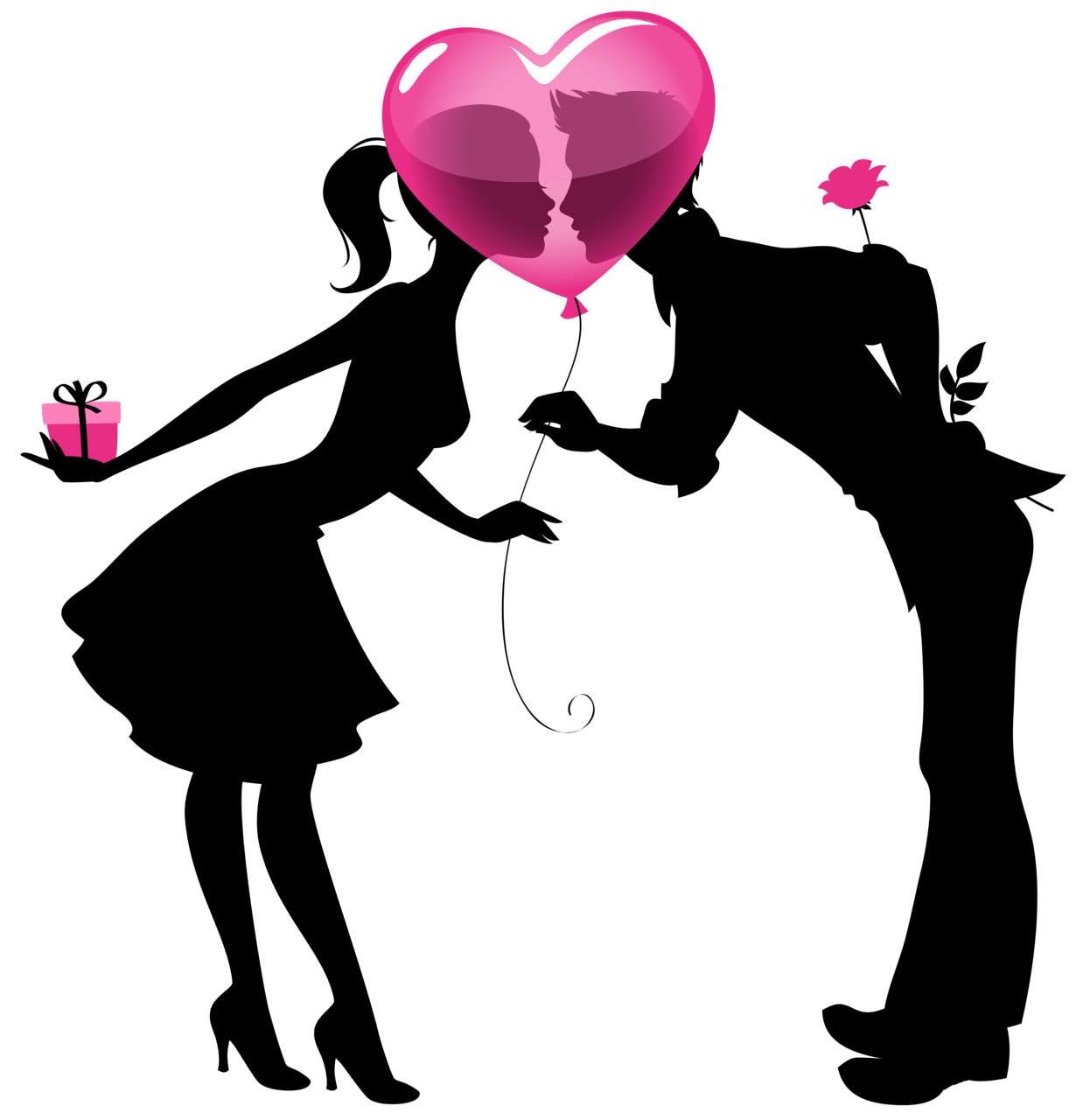 Valentines day valentine couple silhouettes with heart balloon clipart picture