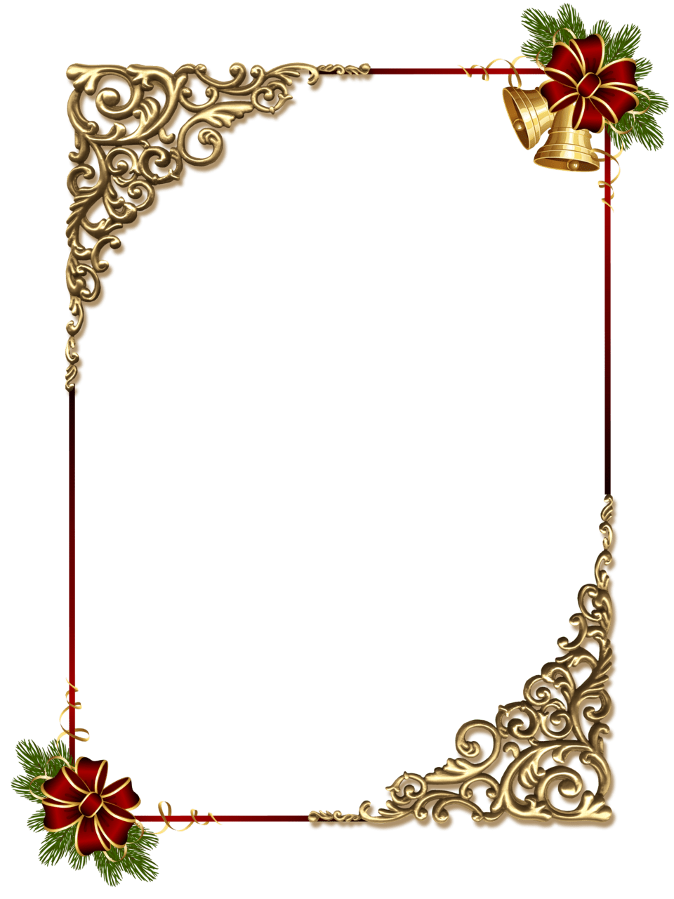 Christmas border gold photo frame with red bow clipart