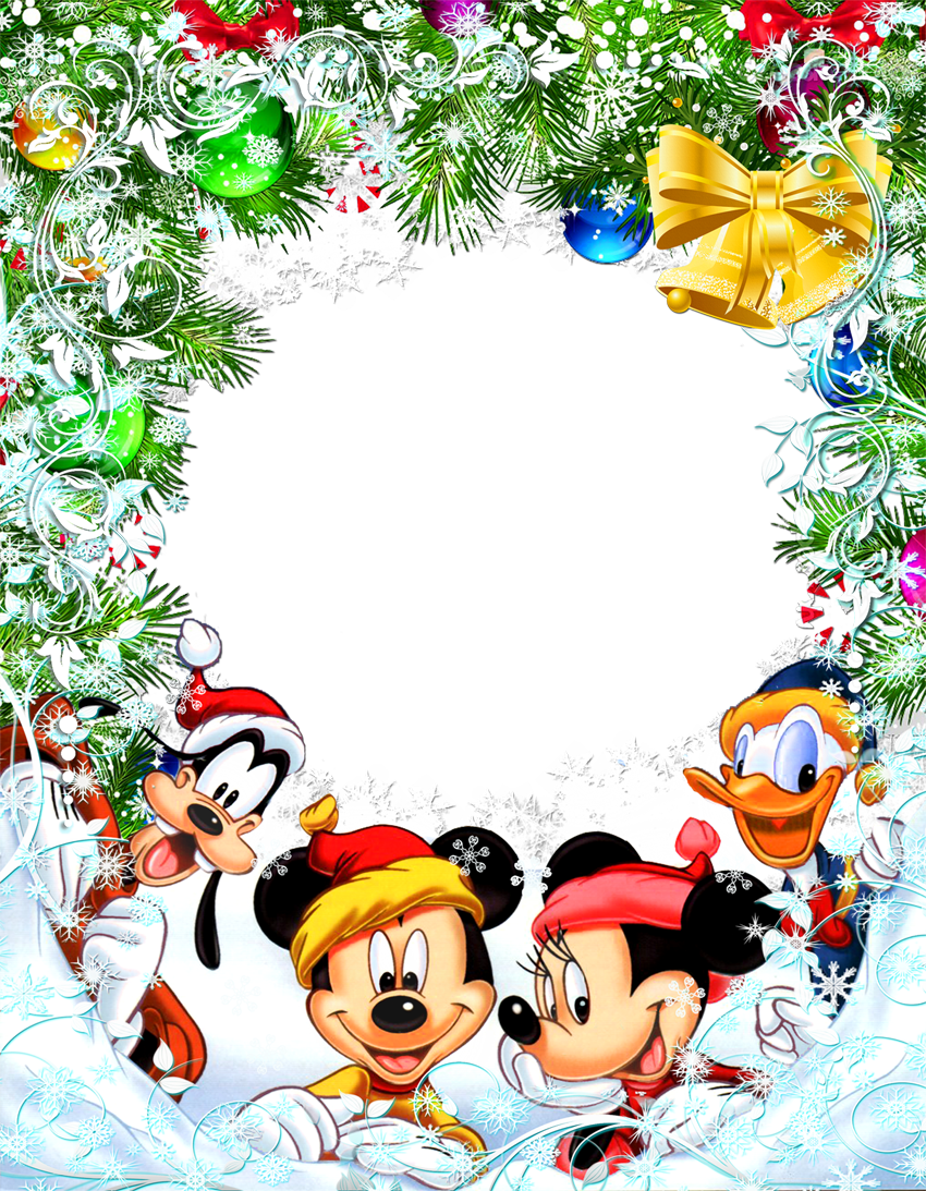 Christmas border star frame with mickey mouse and friends clipart image