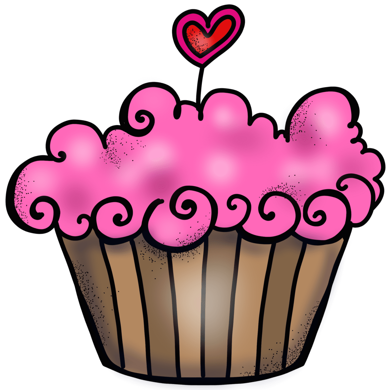 Cute cupcake clipart with pink frosting and heart photo