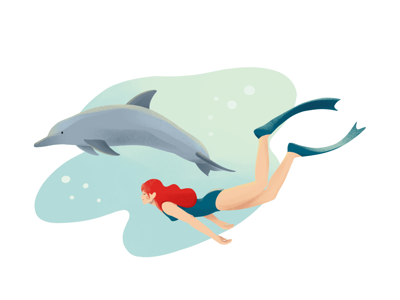 Dolphin young woman diver swim with dolph clipart vector