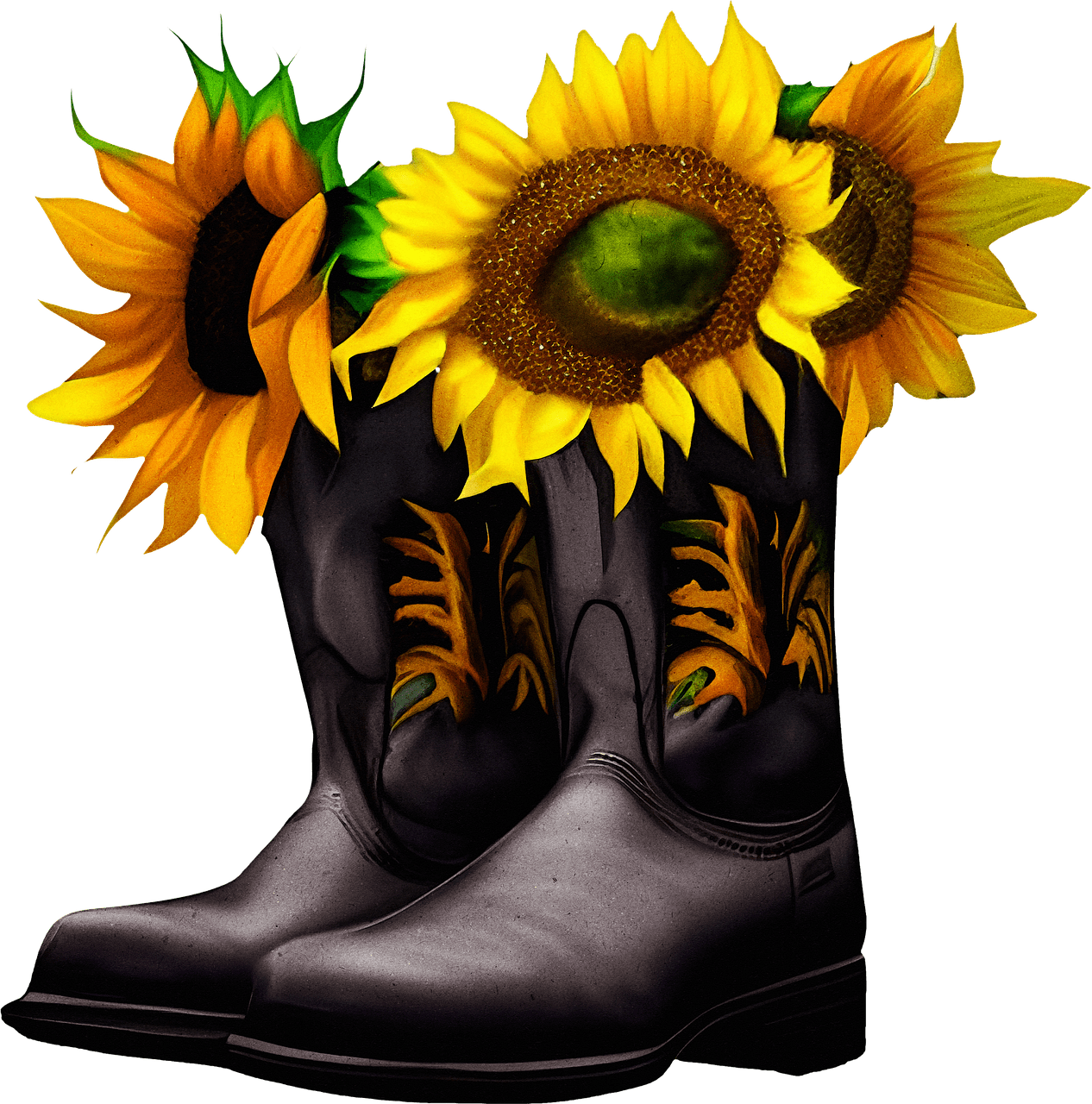 Cowboy boots boot sunflowers image clipart