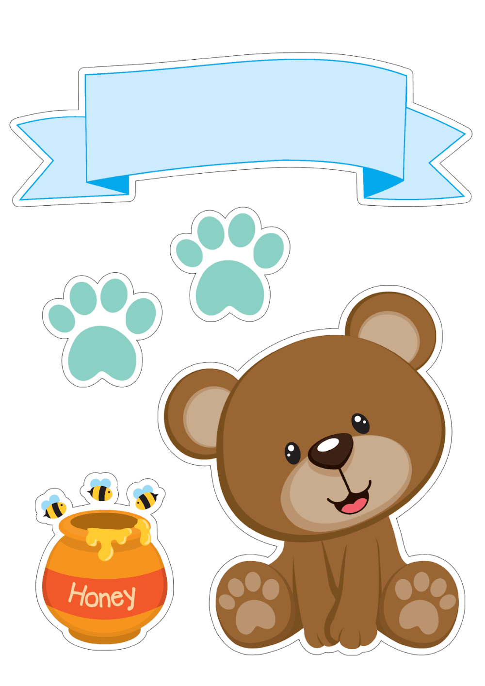 Teddy bear boy with honey printable cake toppers clipart clip art