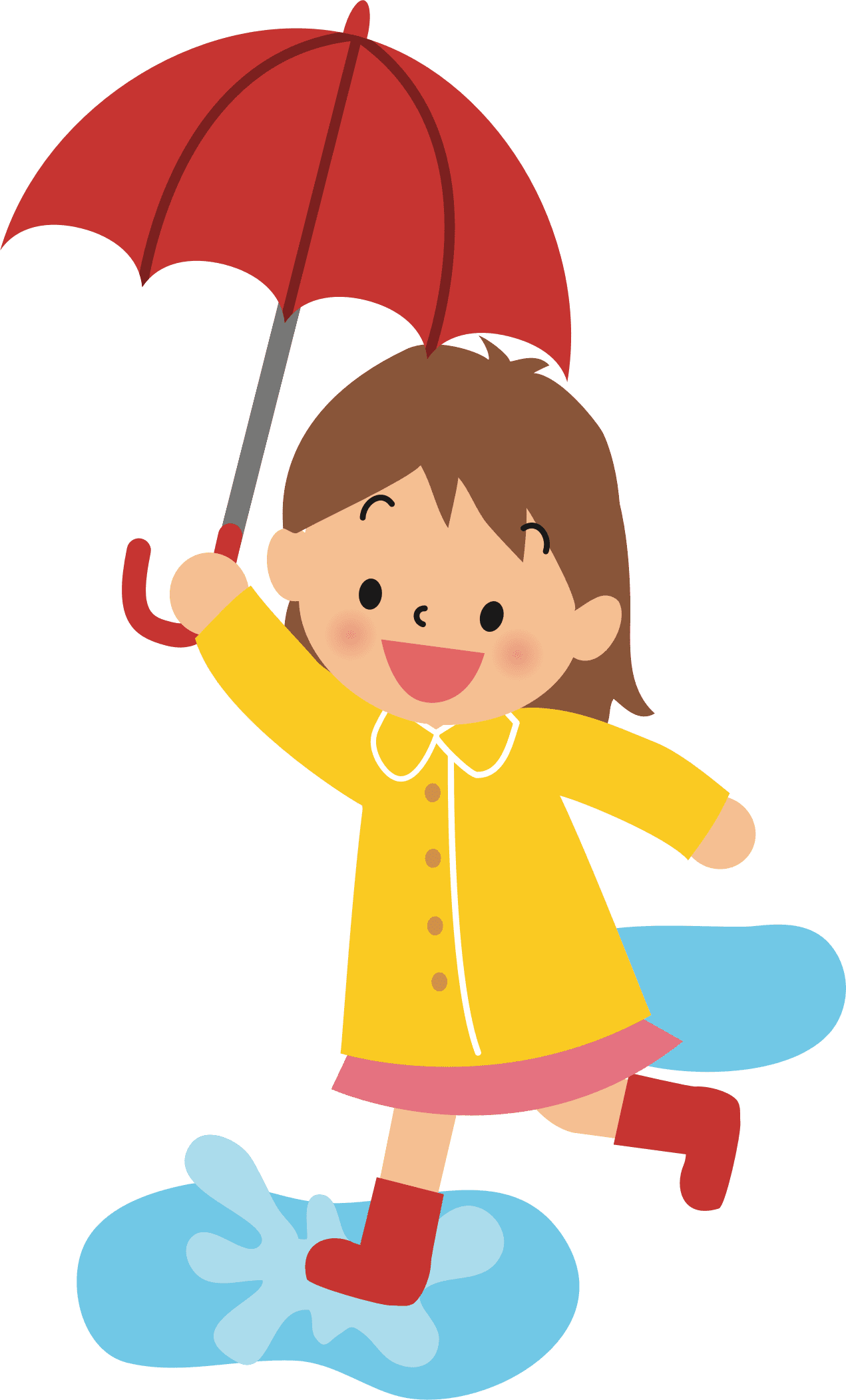 Children girl with umbrella cartoon drawing clipart transparent