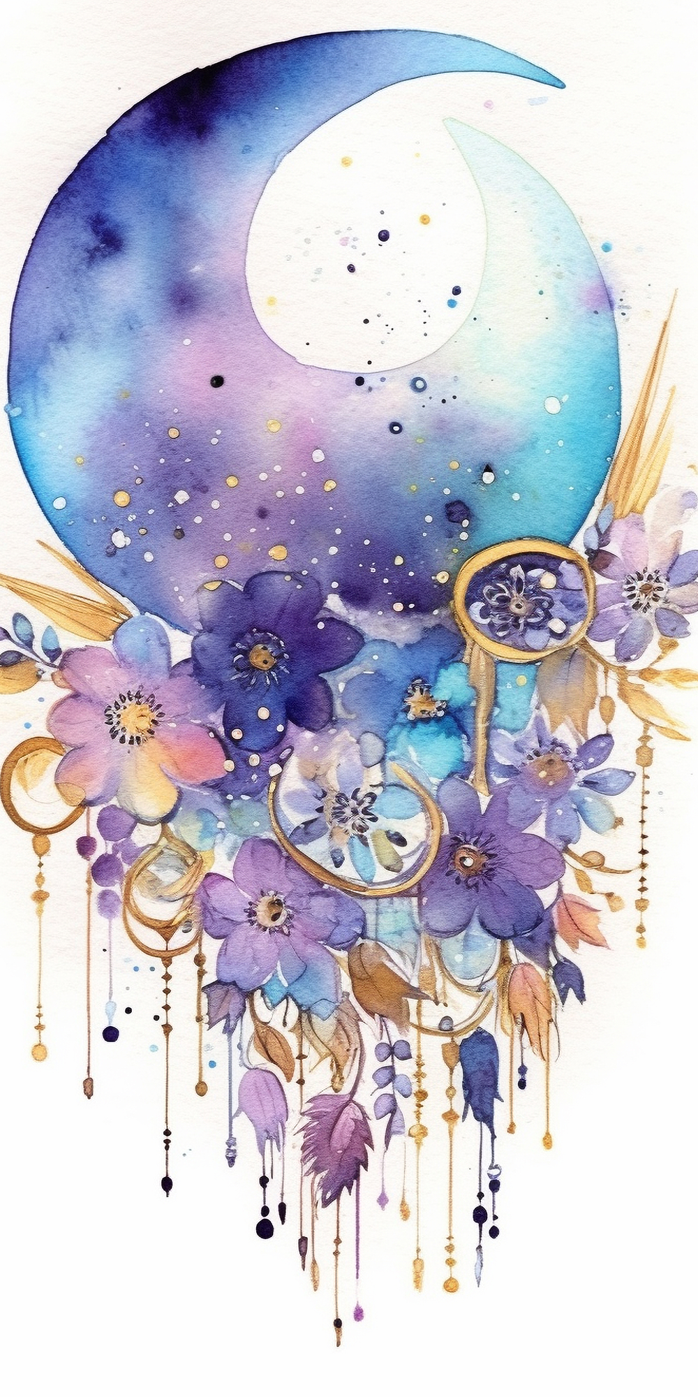 Enchanting boho moon watercolor paintings clipart clip art