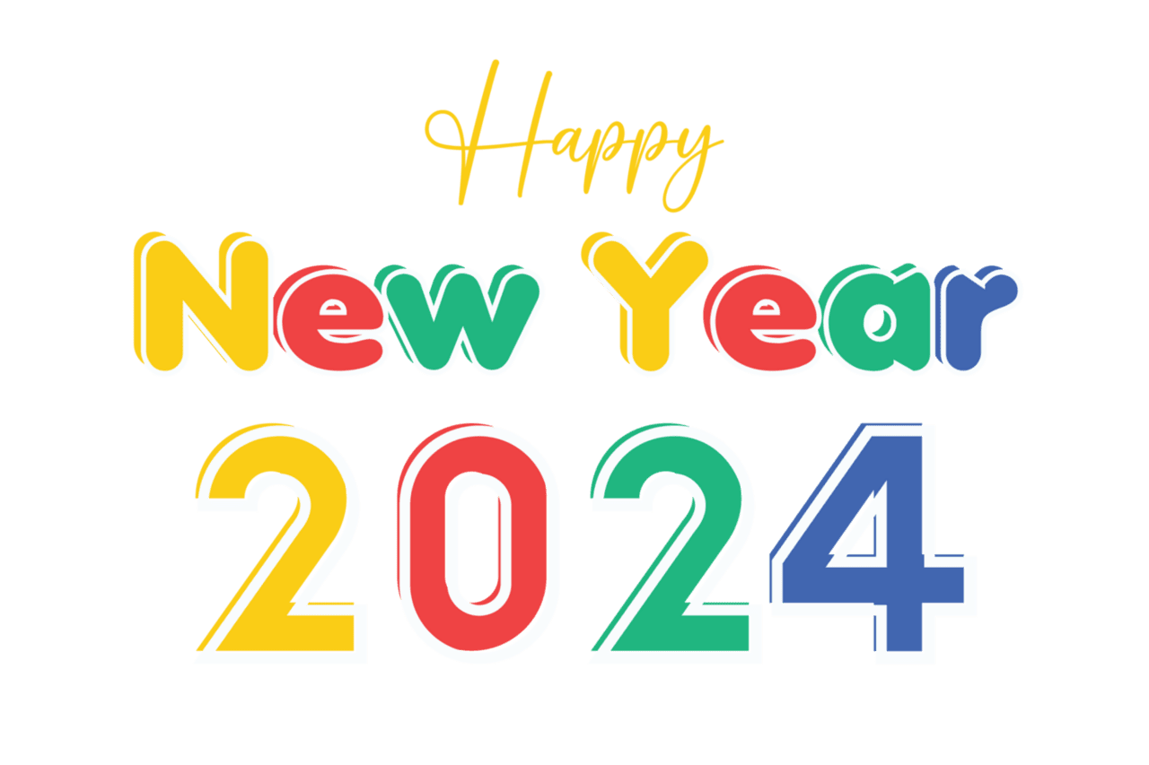 Happy new year 2024 colorful text background clipart 2