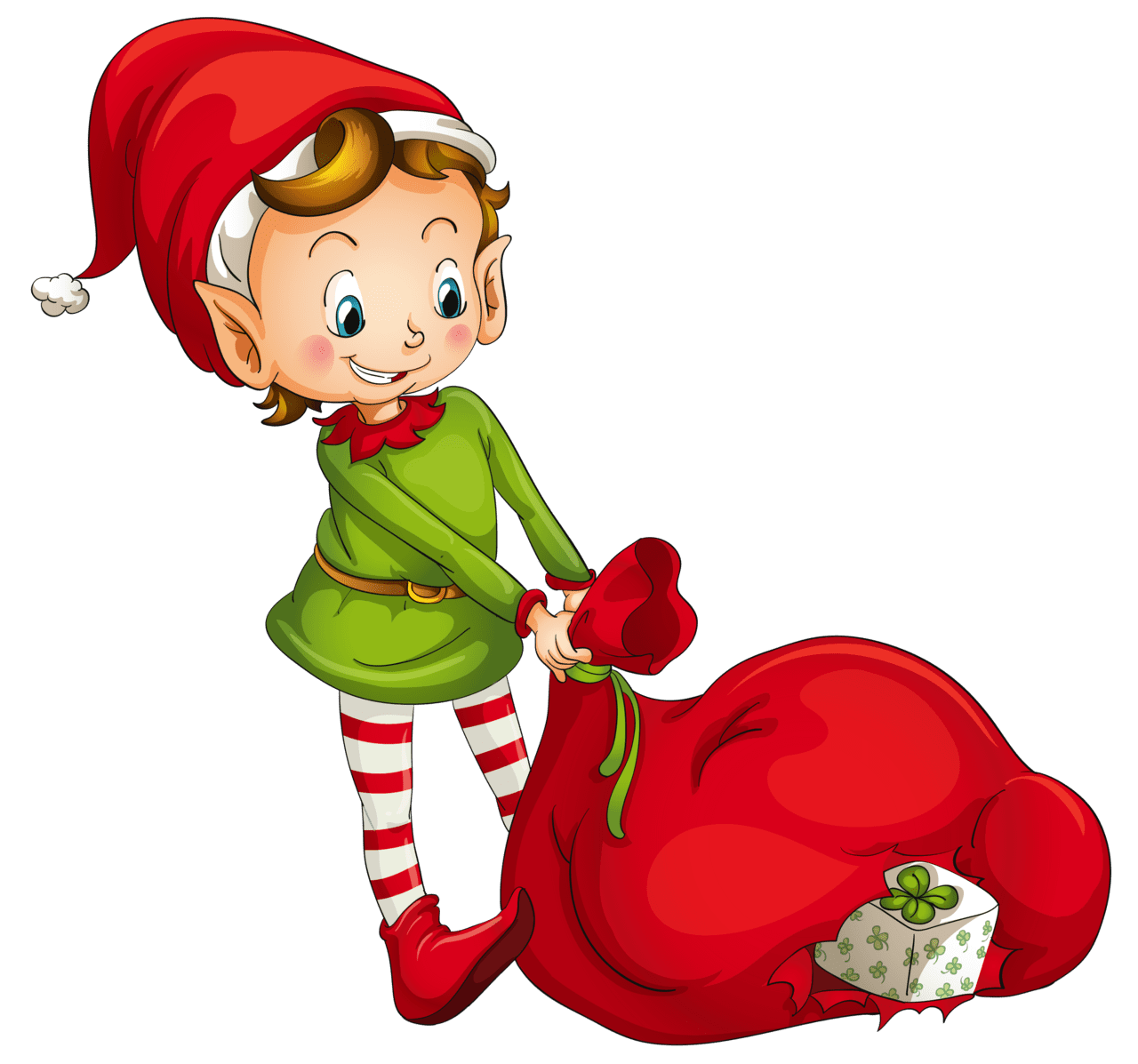 Christmas elf with santa bag clipart image