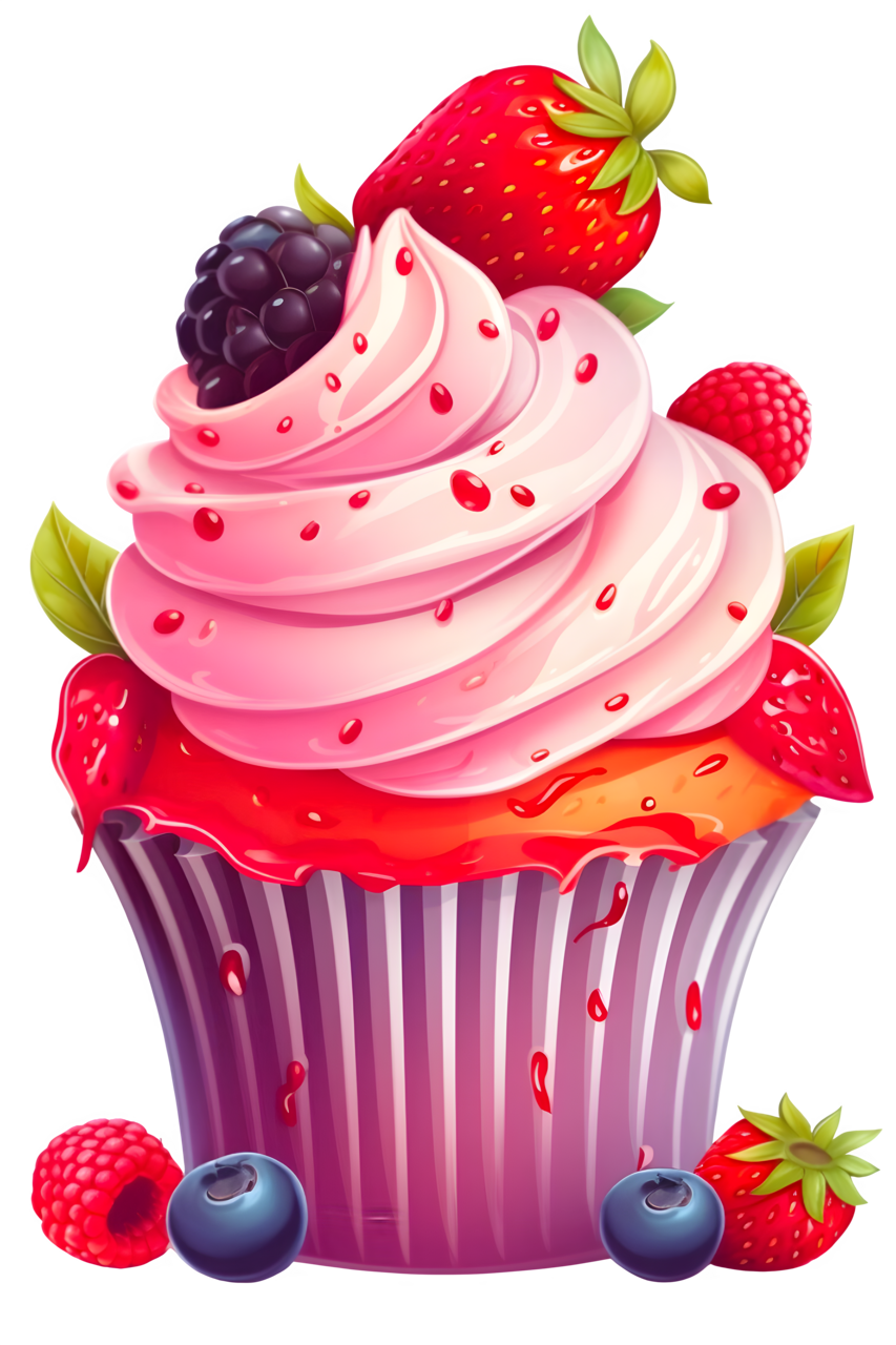 Strawberry cup cake clipart vector dessert