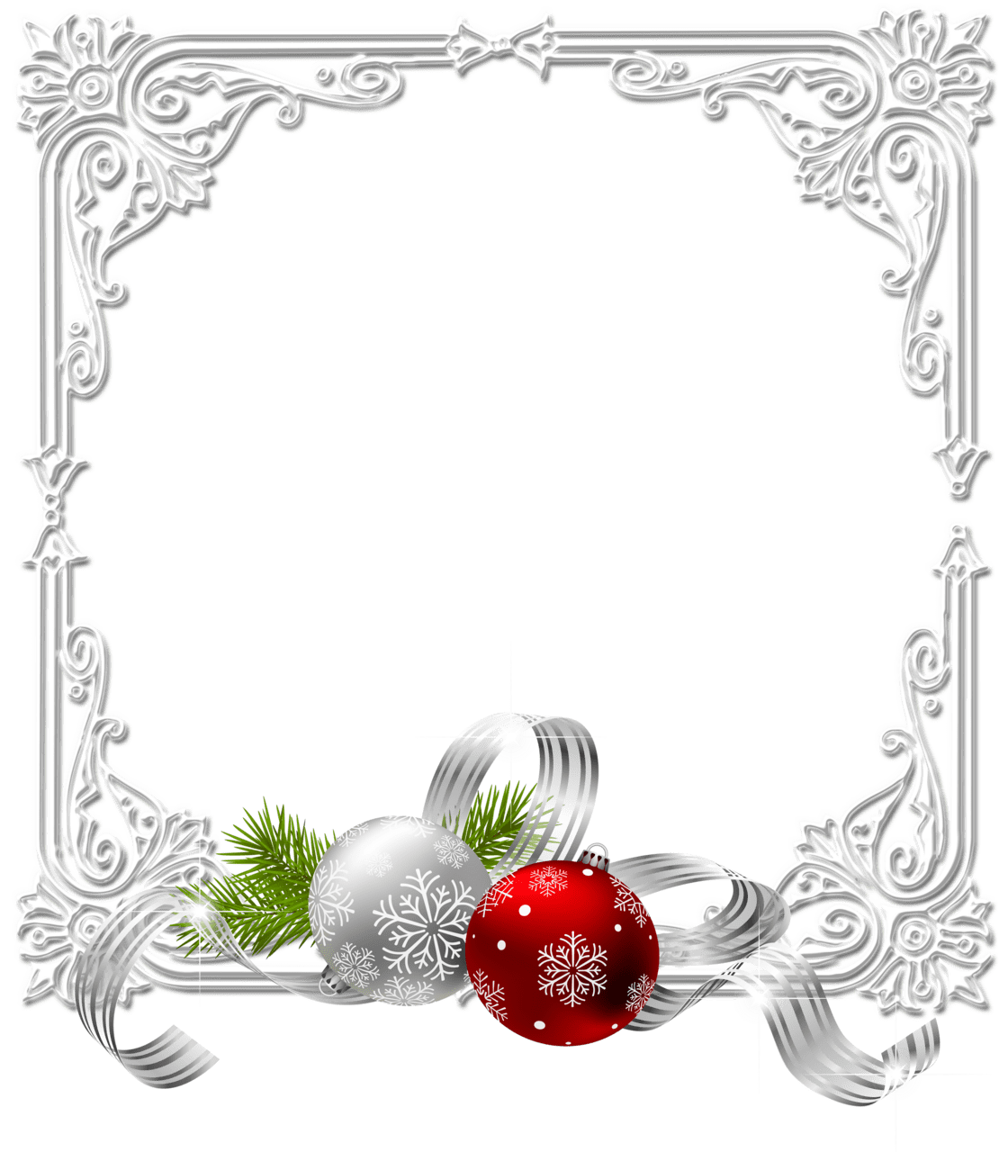 Christmas border large white photo frame with bells clipart