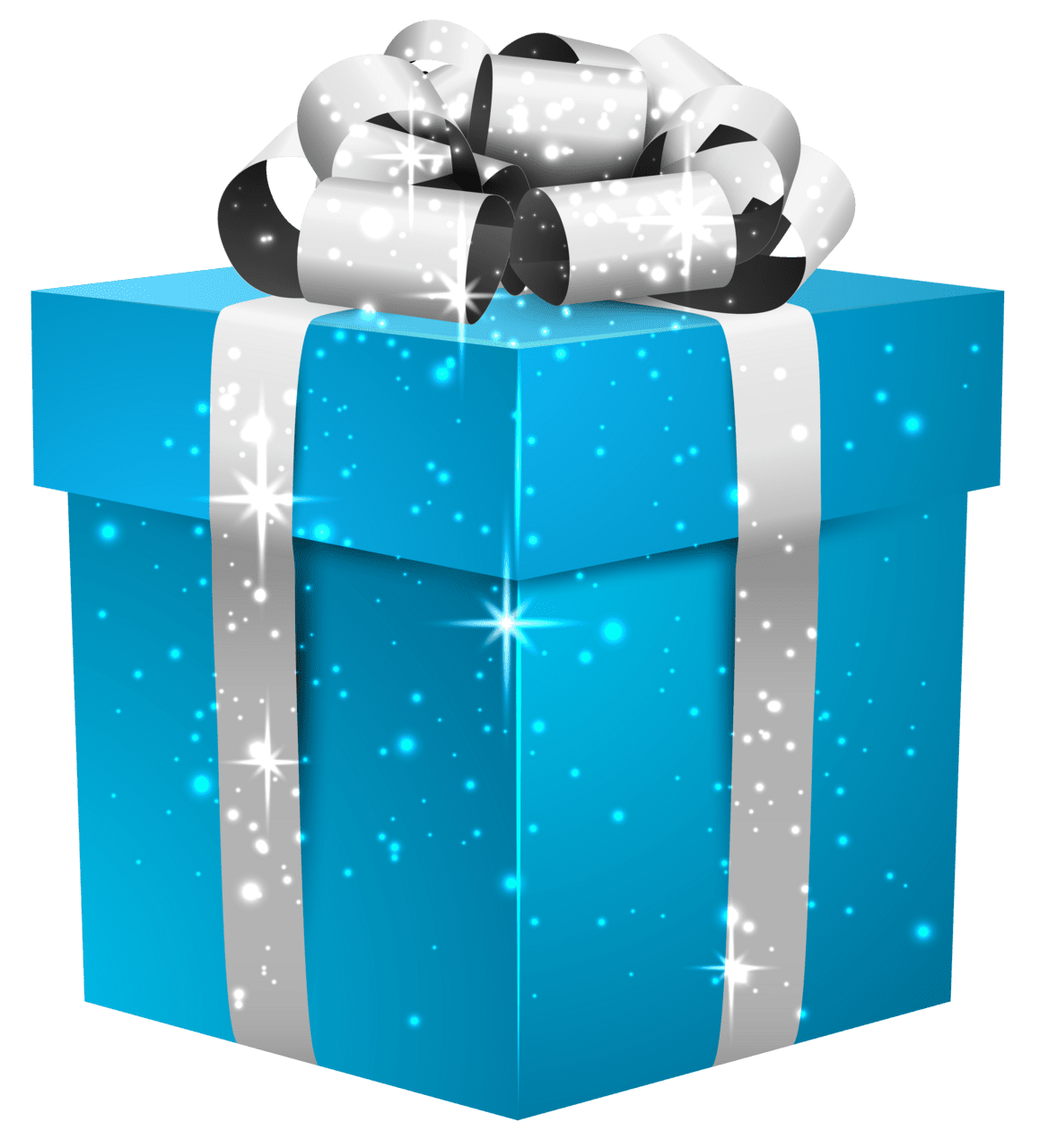 Gift blue sh box with silver bow clipart image