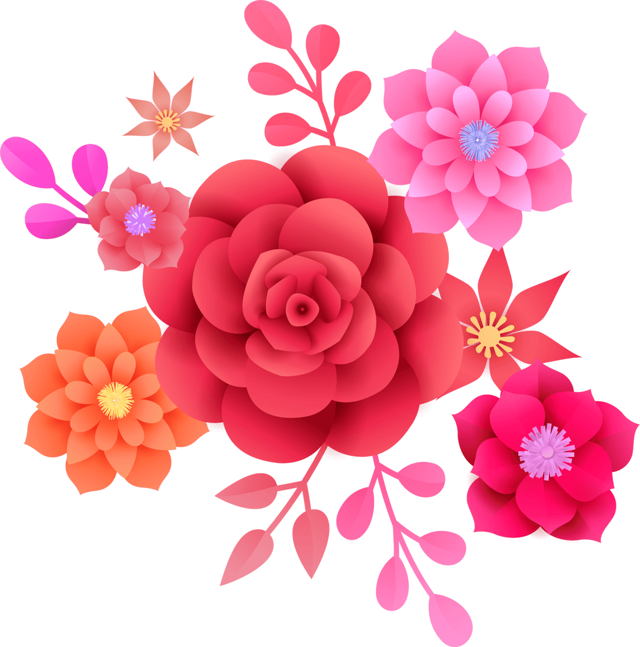 Floral beautiful paper style flowers vector clipart