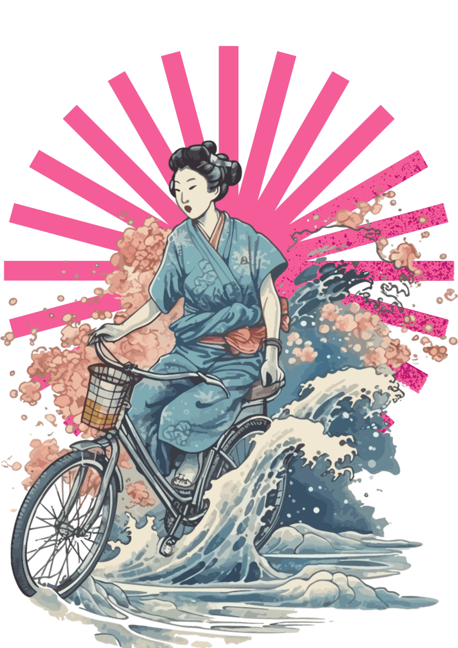 Japanese geisha riding hokusai inspired fixie bicycle unique cycling tee clipart free