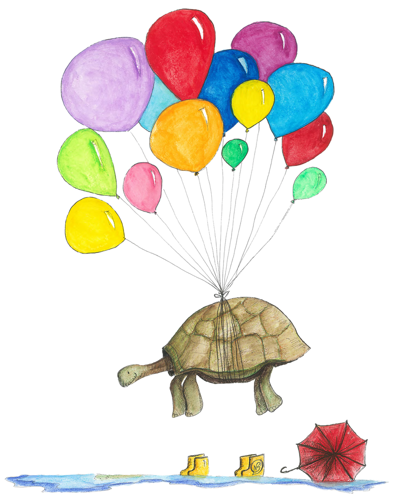 Turtle mr tortoise with balloons art print by squid ink clipart vector