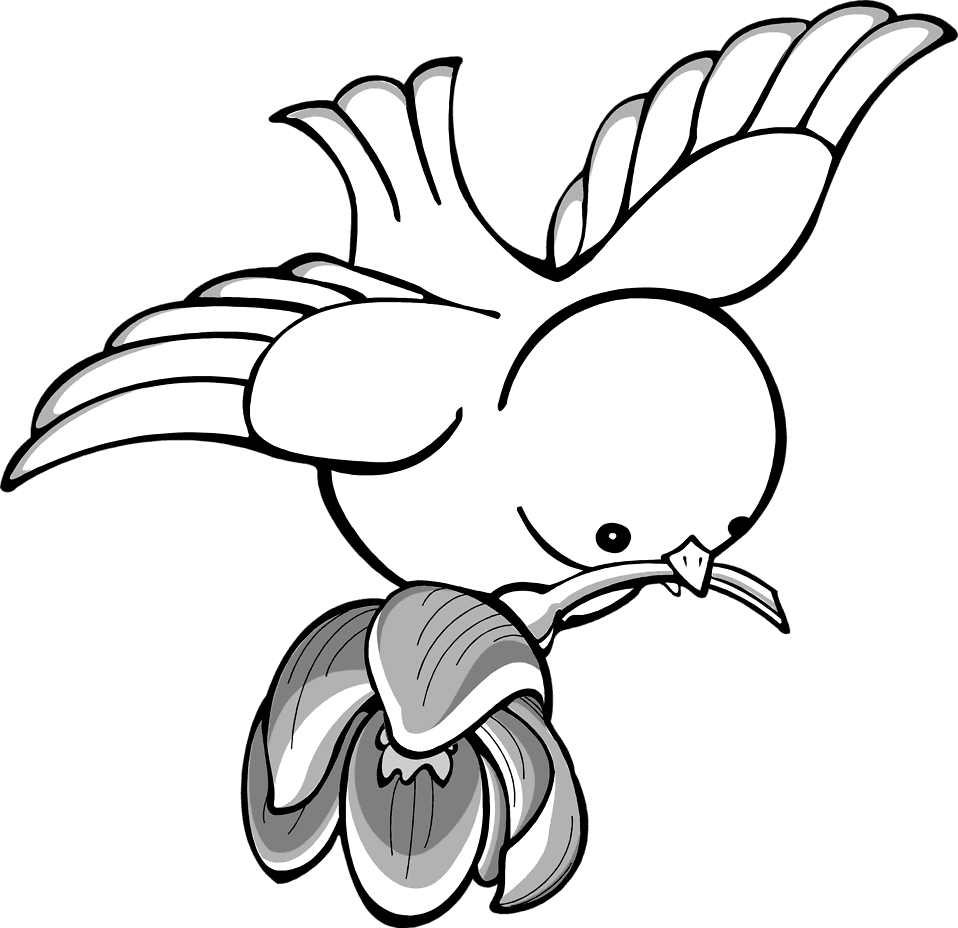 Flower black and white birds photo of bird flying with in its mouth clipart