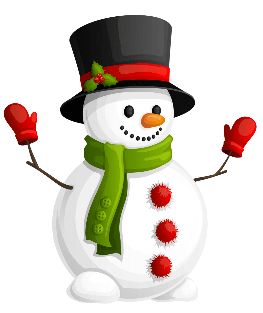 Snow man with green scarf clipart transparent