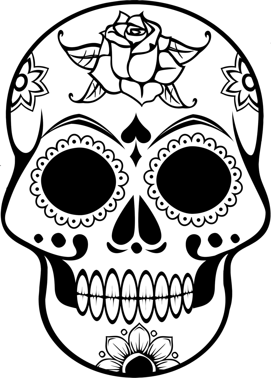 Ornate skull lineart coloring pages adult clipart logo