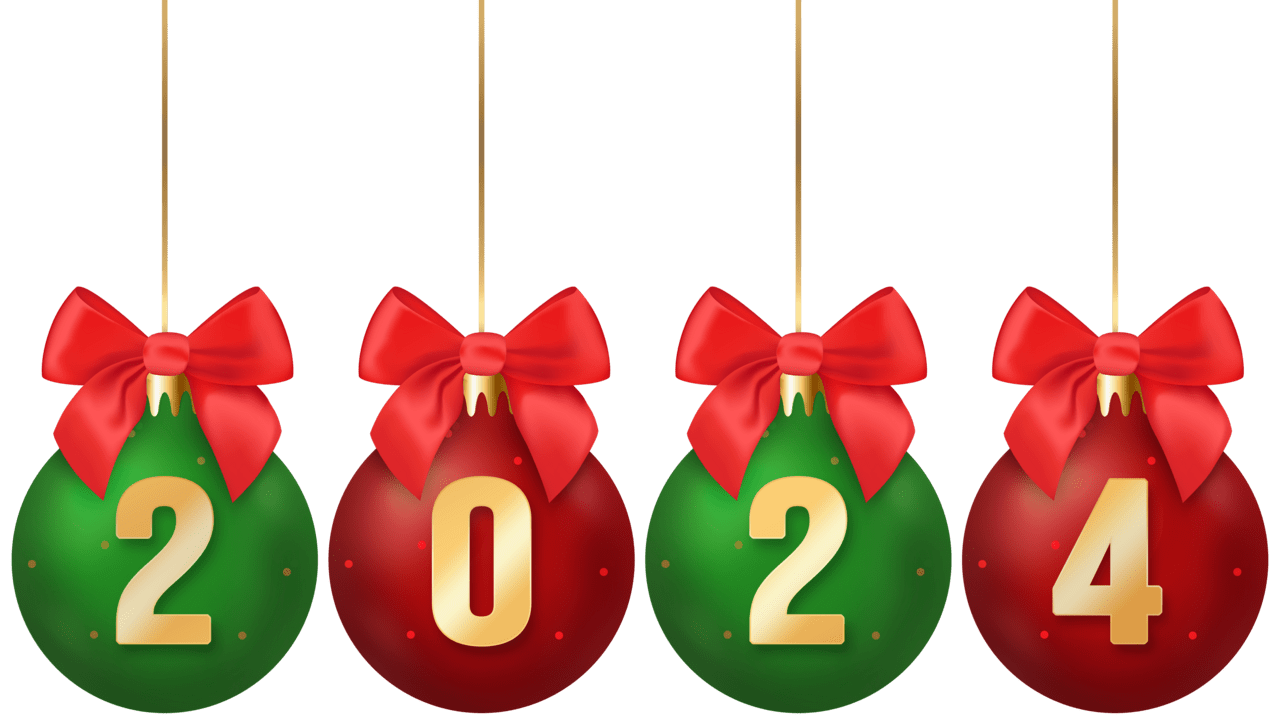 Happy new year 2024 christmas red green balls clipart high quality images and