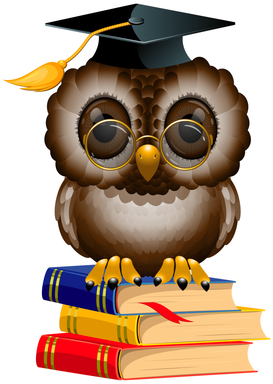 Graduation owl with school books and cap clipart image