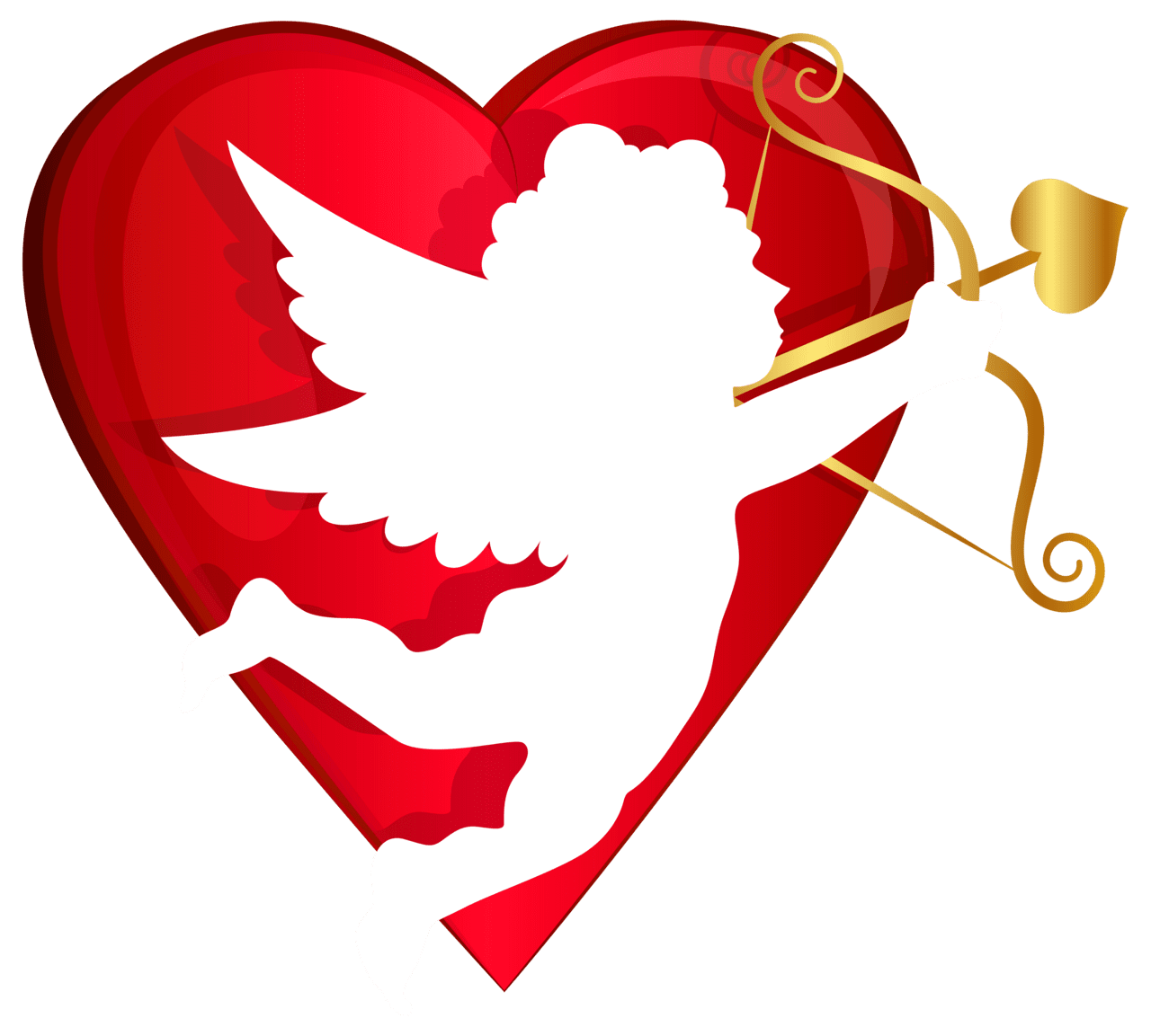 Valentines red heart and cupid clipart image