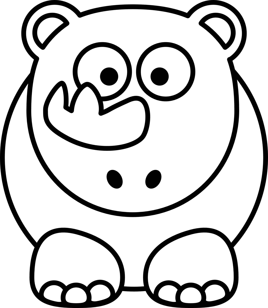 Hippo cartoon animals clipart black and white vector