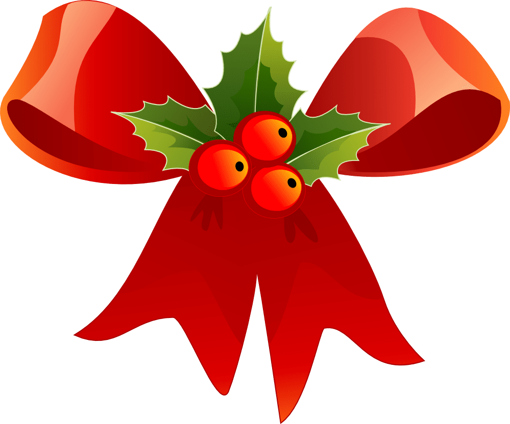 Holly red ribbon christmas with mistletoe clipart clip art