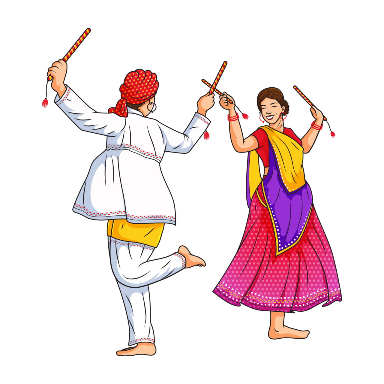 Dancer couple play dandiya garba celebration clipart transparent