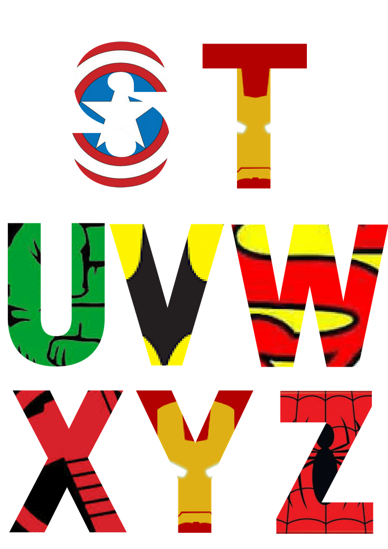 Printable superhero alphabet letters party with unicorns clipart free