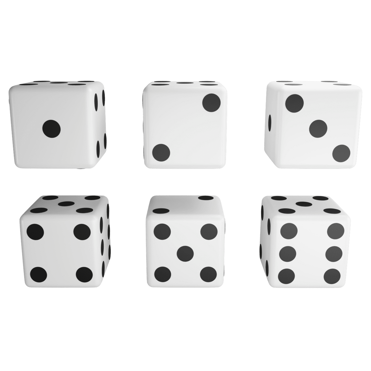 All view dice clipart flat design isolated background render entertainment and board game concept