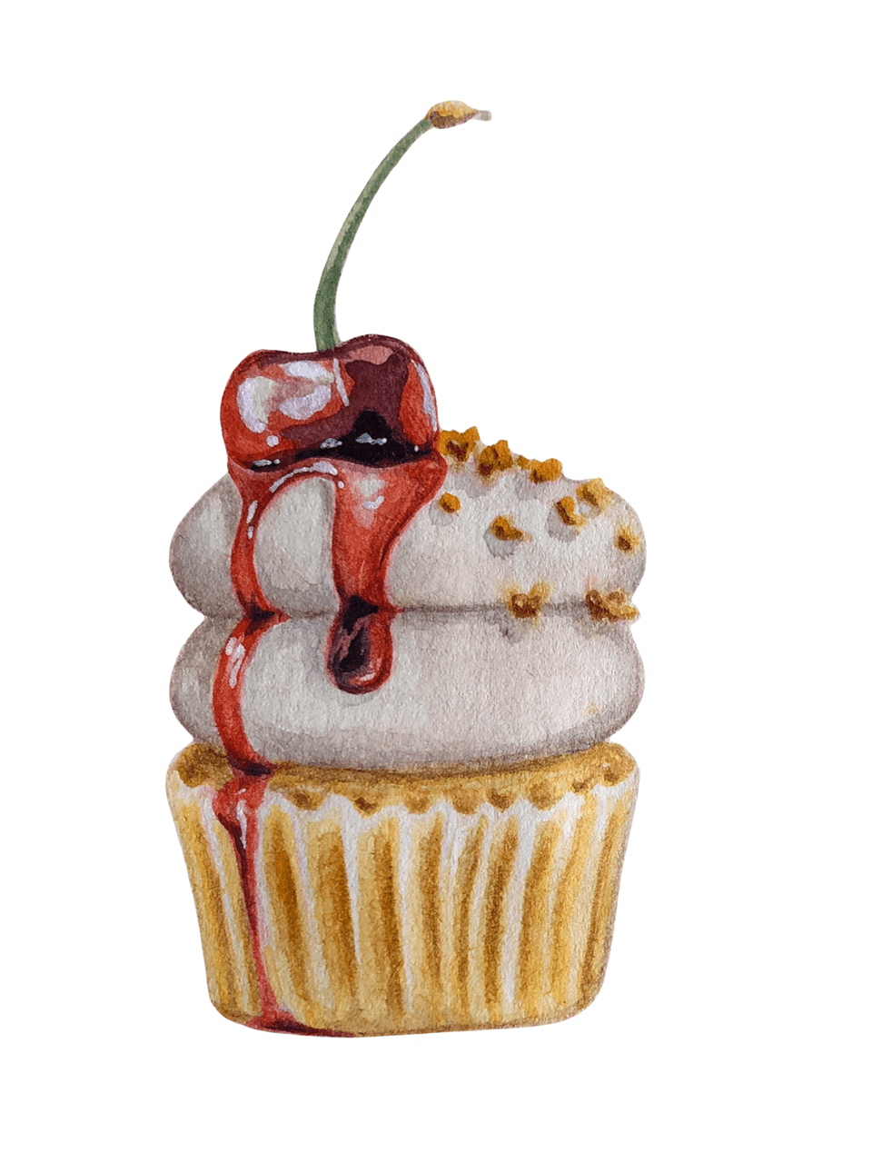 Watercolor cherry cupcake sticker clipart background