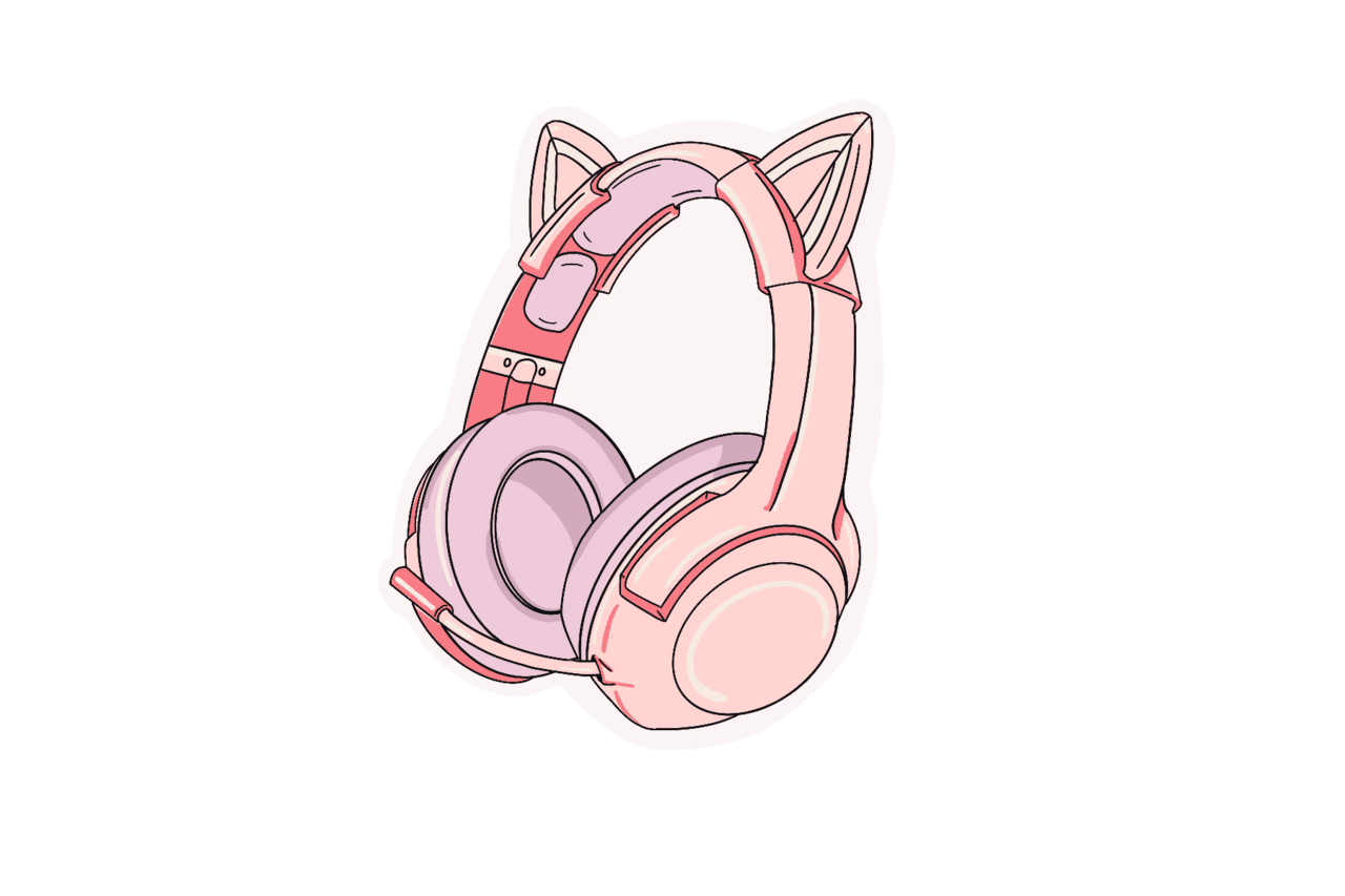 Headphones pink cat headset sticker clipart clip art