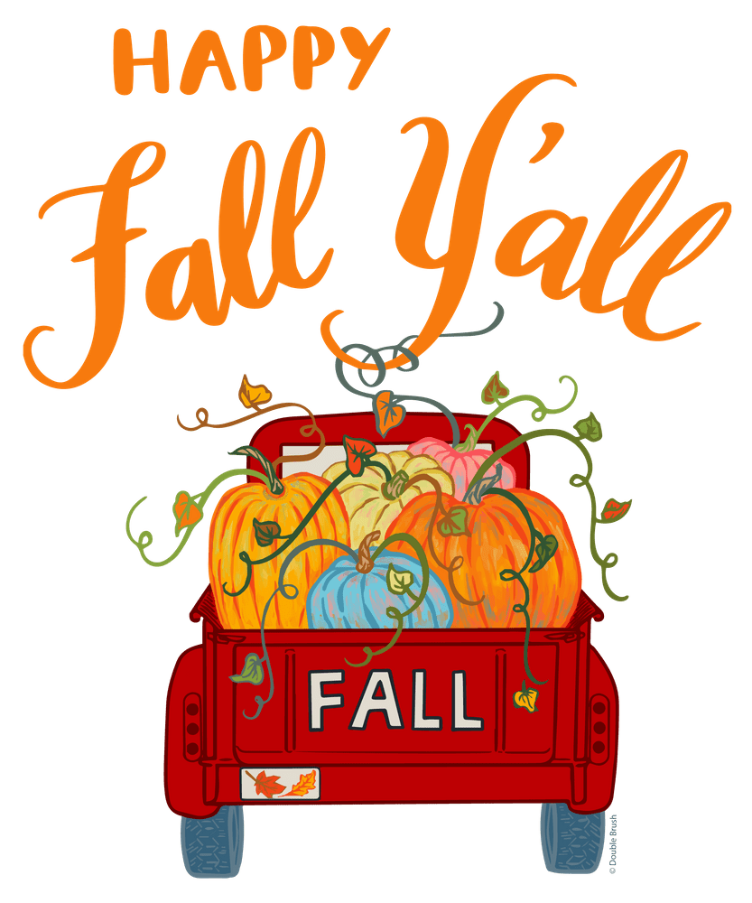 Happy fall all vintage pumpkin truck hand lettered drawn art print by doublebrush clipart image