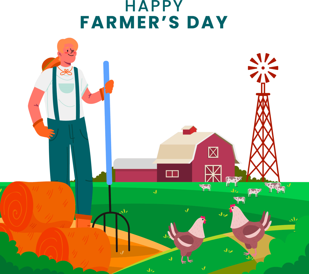 Flat farmer day man and beautiful nature vector clipart