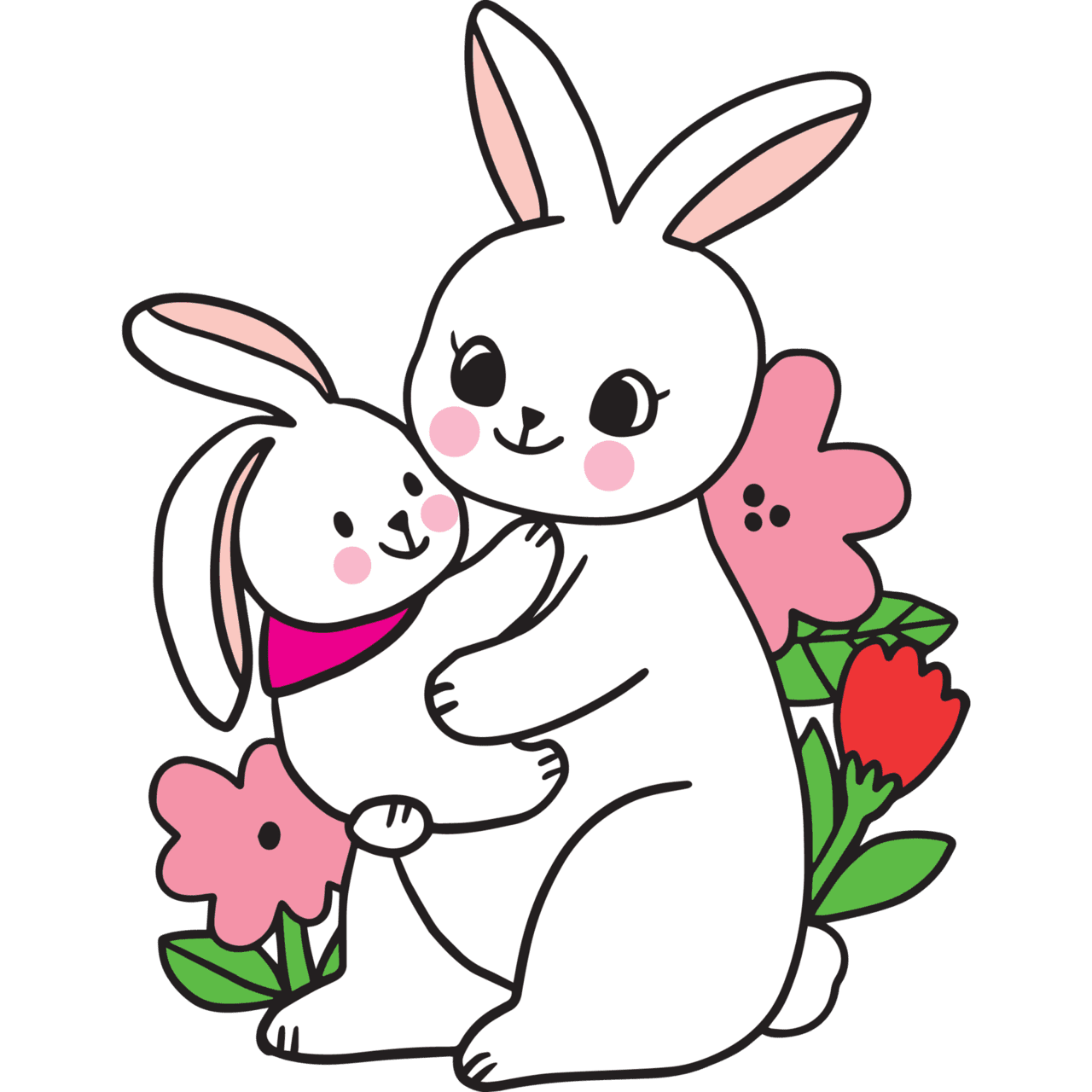 Cartoon cute mom and baby rabbit flower clipart clip art