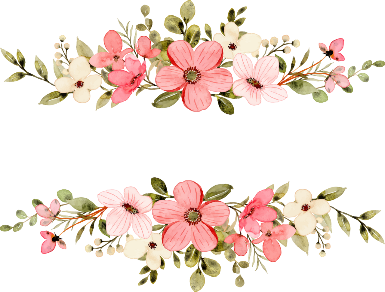 Flower border watercolor floral vector clipart