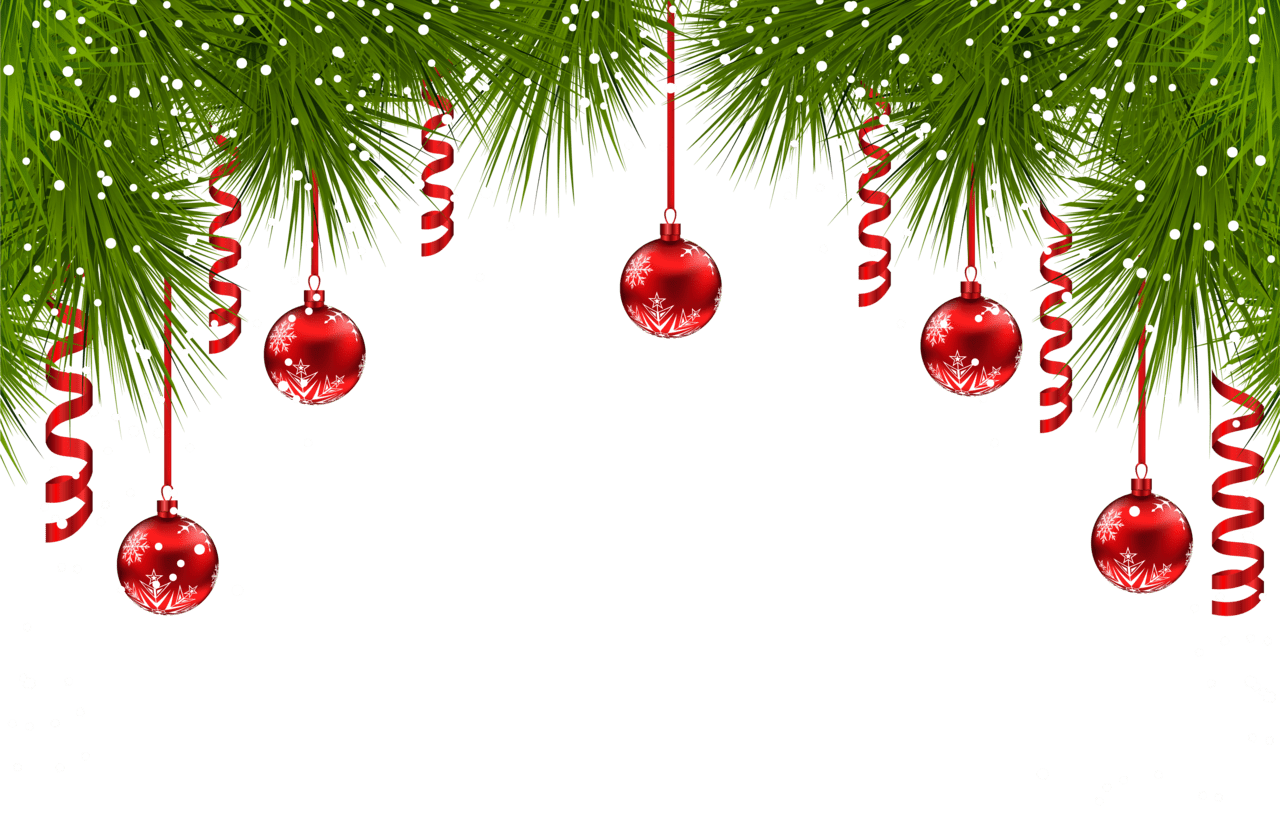 Christmas lights pine decor with red ornaments clipart image