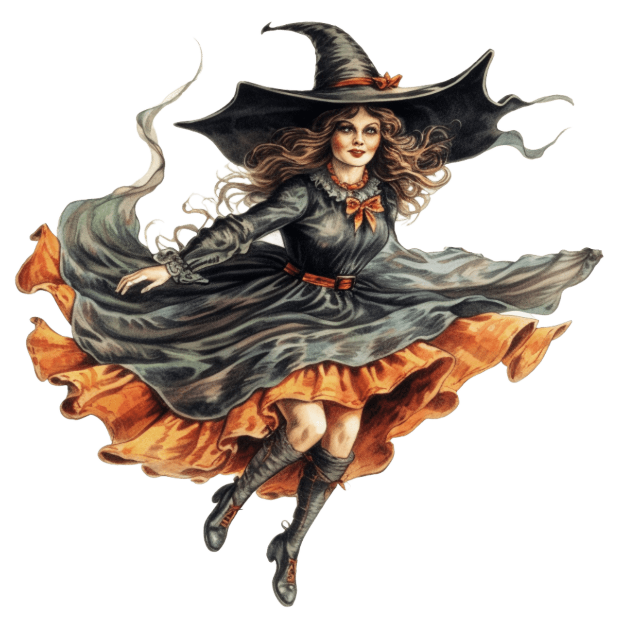 Witch watercolor vintage halloween clipart mega bundle happy transparent