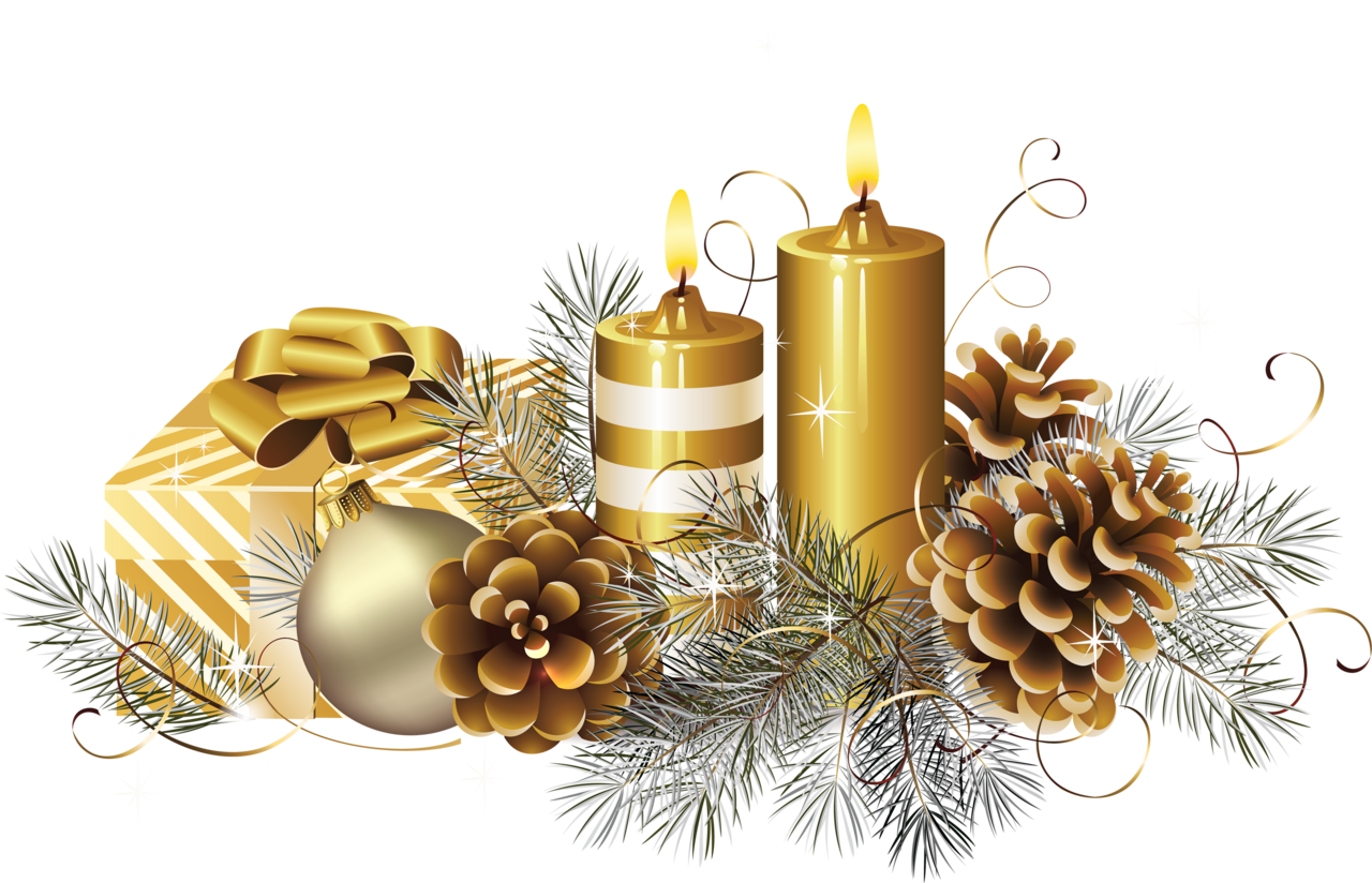 Golden christmas candle with clipart transparent